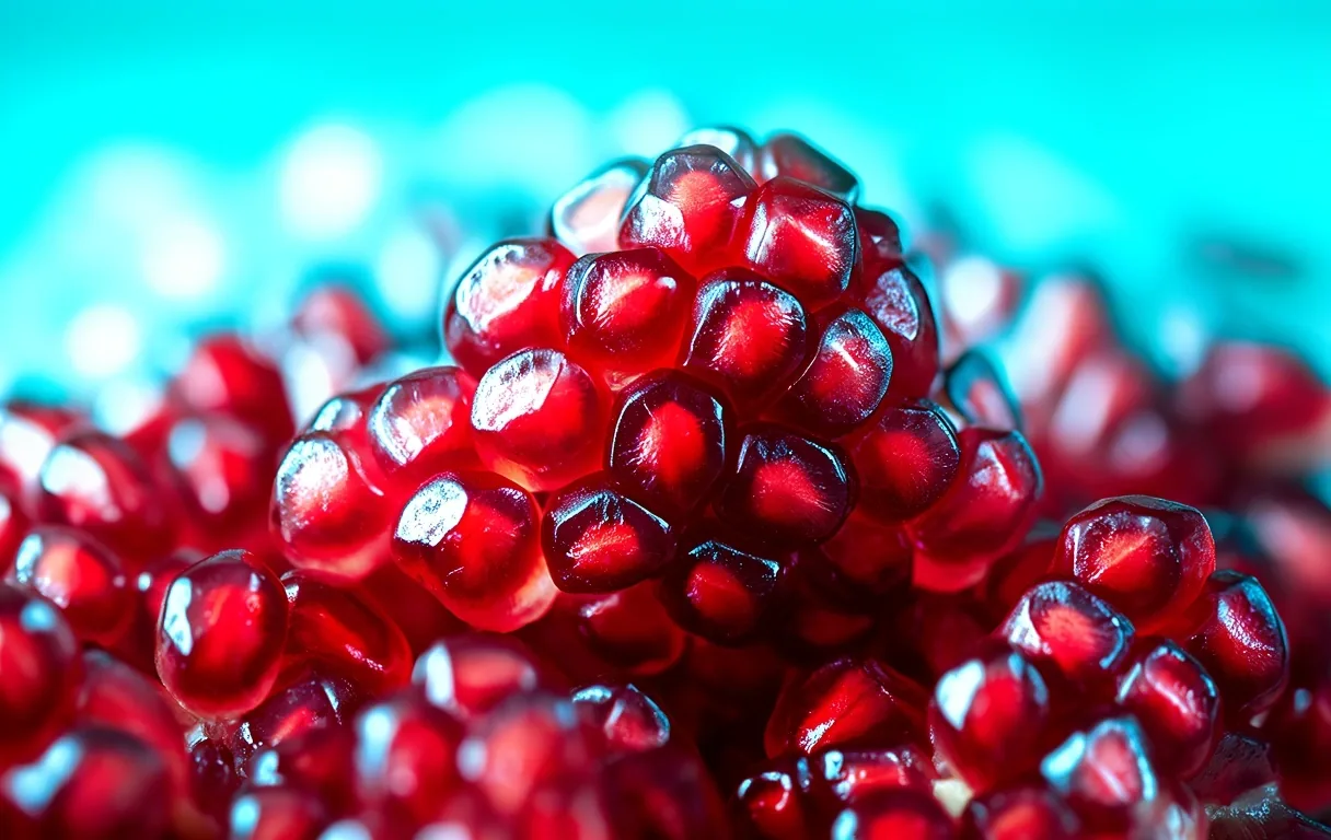 Macro pomegranate seeds representing nutritional vitality